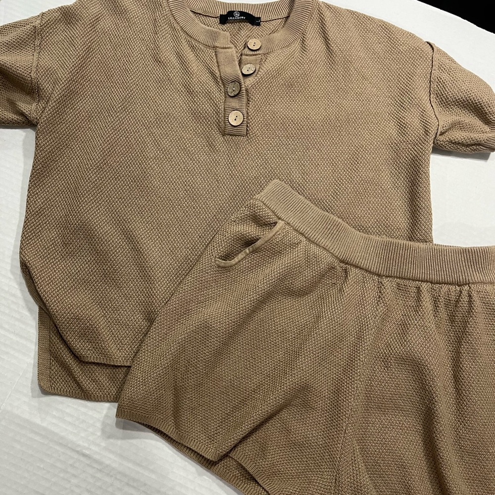 LILLUSORY WAFFLE KNIT 2 PIECE SHORT SET IN BROWN - Picture 4 of 16